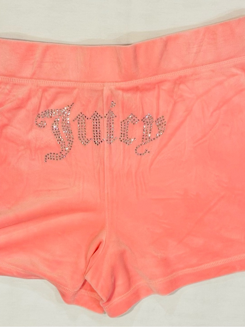 Juicy Couture Coral Pink Velvet Athletic Shorts with Crystal Logo